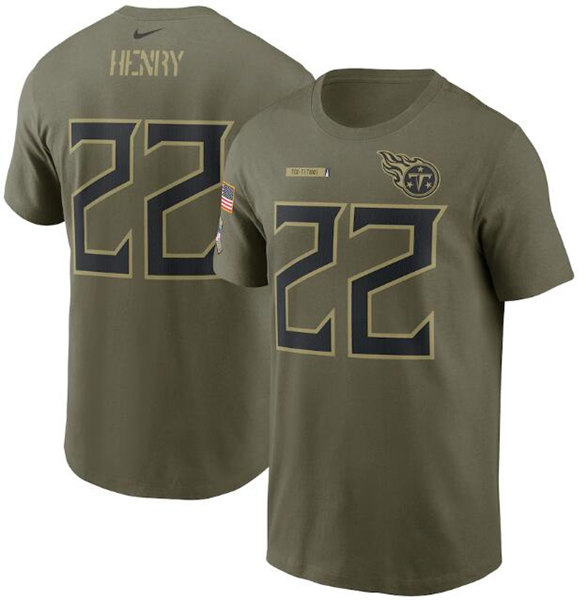 Men's Tennessee Titans #22 Derrick Henry 2021 Olive Salute To Service Legend Performance T-Shirt